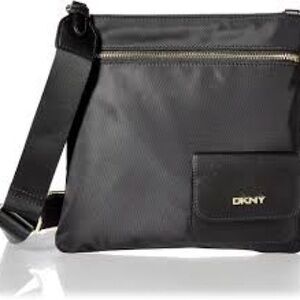 Women’s NWOT DKNY Black Nylon Livvy Crossbody Bag with Gold Hardware